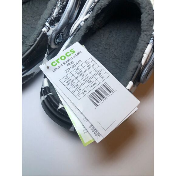 Crocs Classic Lined Clog Marbled Black/ White Men Size 5/ Women's Size 7 - Picture 5 of 5